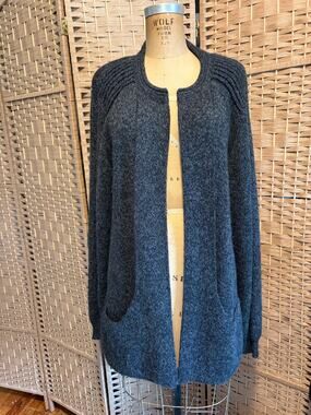 Peruvian Link Ebel Alpaca Cardigan XL Charcoal Gray Open Front Made Peru